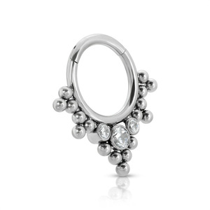 Stainless Steel <b>Nose</b> <b>Ring</b> With Zircon And Balls Geometric Design Piercing Jewelry <b>Silver</b> White Zirconium - Product Image 3