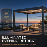 Pergola bioclimatique motorisée en aluminium 3x4m avec toit à lames orientables imperméable et porte en verre pour espace balcon extérieur