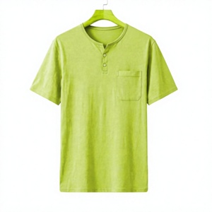 <b>Men's</b> Green Short Sleeve <b>Henley</b> T-Shirt With Pocket Regular Fit Casual Cotton <b>Top</b> - Product Image 1