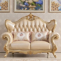 Sofa Kulit Asli Gaya Klasik Eropa Mewah Royal Desain Elegan Set Sofa 1 2 3 Dudukan Perabot Ruang Tamu