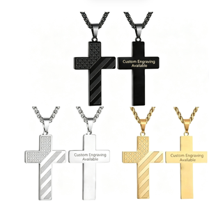 Collar de Cruz en capas para hombre, oro, plata, negro, acero inoxidable, moda religiosa para hombre, cadena informal, cadena de cuerda, collar de Cruz - Product Image 2