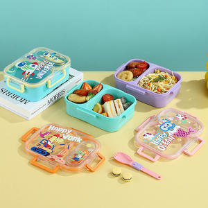 Boîte à lunch Happy Ocean Cartoon pour enfants avec trois compartiments, compatible micro-ondes, conteneur rectangulaire en plastique portable - Product Image 3