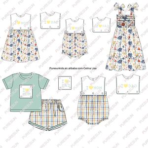 Puresun personnalisé été enfants vêtements plaid bébé garçons tenues enfant en bas âge garçon j'aime maman papa short ensemble pour 0-12 ans - Product Image 6