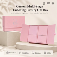 Boîte cadeau de parfum de haute qualité en carton gris avec logo holographique, boîte à double porte avec couvercle, gaufrage artisanal