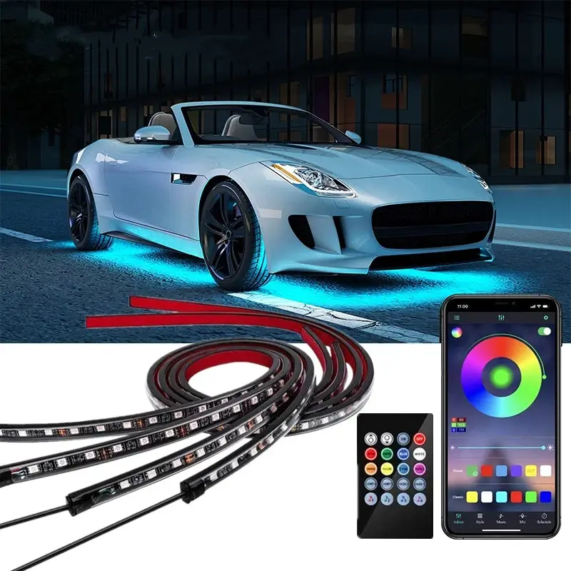 Bande lumineuse flexible Underglow pour voiture LED Underbody Remote 90*120 APP Control RGB Neon Lights Atmosphere Lamp for Auto Decoration