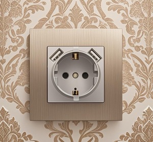 EU Standard High Quality Electrical <strong>Wall</strong> <strong>Socket</strong> <strong>With</strong> Dual USB Ports Outlet <strong>With</strong> Brushed Aluminum Plug Panel <strong>Wall</strong> <strong>Socket</strong> - Product Image 5