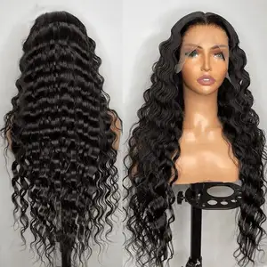 Water Deep Wave 30 Inches Raw Human Hair Bleached Kont HD Lace Wigs Highlight Peruvian Human Hair Per Plucked HD Glueless Wigs