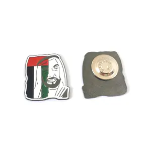 Vente en gros d'usine épingles bon marché cadeaux de la fête nationale des émirats arabes unis Zayed avec badge magnétique de couleur drapeau en stock