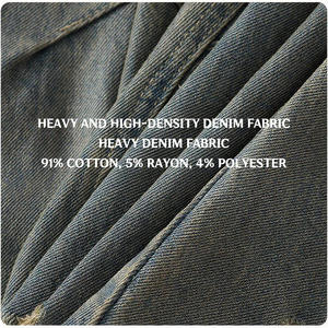 กางเกงยีนส์ทรงขากว้างสีน้ำเงินสไตล์เรโทรคุณภาพสูง ระบายอากาศได้ดี ดีไซน์ขาดเซอร์ๆ แต่งรอยขาดและรู สำหรับทุกเพศ - Product Image 5