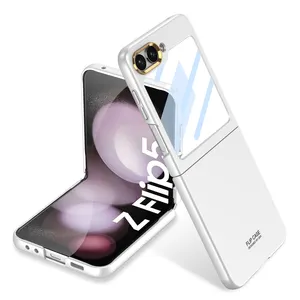 Casing ponsel Samsung, untuk Samsung Z flip 5 Ultra tipis dengan lensa emas termasuk pelindung film