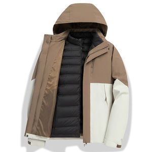 Men's 3 In 1 Outdoor <b>Jacket</b> With Detachable Down Liner <b>Waterproof</b> <b>Parka</b> For Work And Business Wear - Product Image 2