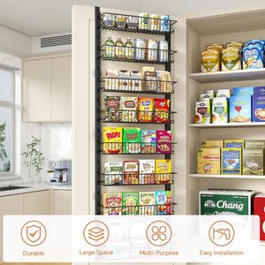 Over the Door Pantry Organizer Rack with <b>Adjustable</b> <b>Shelves</b>,Heavy-duty Metal Organization and Storage, Hanging Spice Cans Rack - Product Image 5