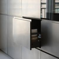 Harga Pabrik Kabinet Dapur Modular Modern Stainless Steel 304 yang Dapat Disesuaikan Set Furnitur Pintar Meja Kerja Laminasi Kaca Mall