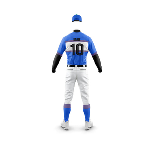 Uniforme de Béisbol Personalizado Azul y Blanco, Conjunto Completo con Jersey de Manga Larga, Pantalones y Gorra, Atuendo de Equipo para Hombre - Product Image 3