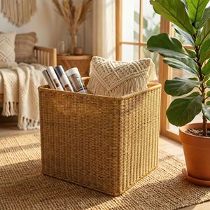 Rattan Storage <b>Basket</b> <b>Large</b> Rectangle With Handle For Clothes Organizing Home Use - Product Image 2