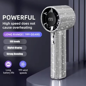 Ventilateur portable numérique haute vitesse 199 vitesses, mini ventilateur USB, cadeau, style diamant brillant, mini ventilateur à main pour femmes - Product Image 5