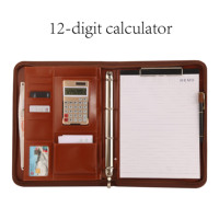 Carpeta de Archivos A4 para Negocios, Carpeta con Anillas y Logotipo Personalizado, Calculadora de 12 Dígitos, Cuaderno, Carpeta de Archivos con Clip de Cuero PU Premium