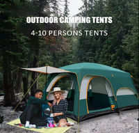 Tenda Camping Keluarga Besar Portabel 8-12 Orang, Mudah Dipasang, 2 Kamar Tidur 1 Ruang Tamu, Bernapas, Tempat Berlindung Luar Ruangan, Empat Musim