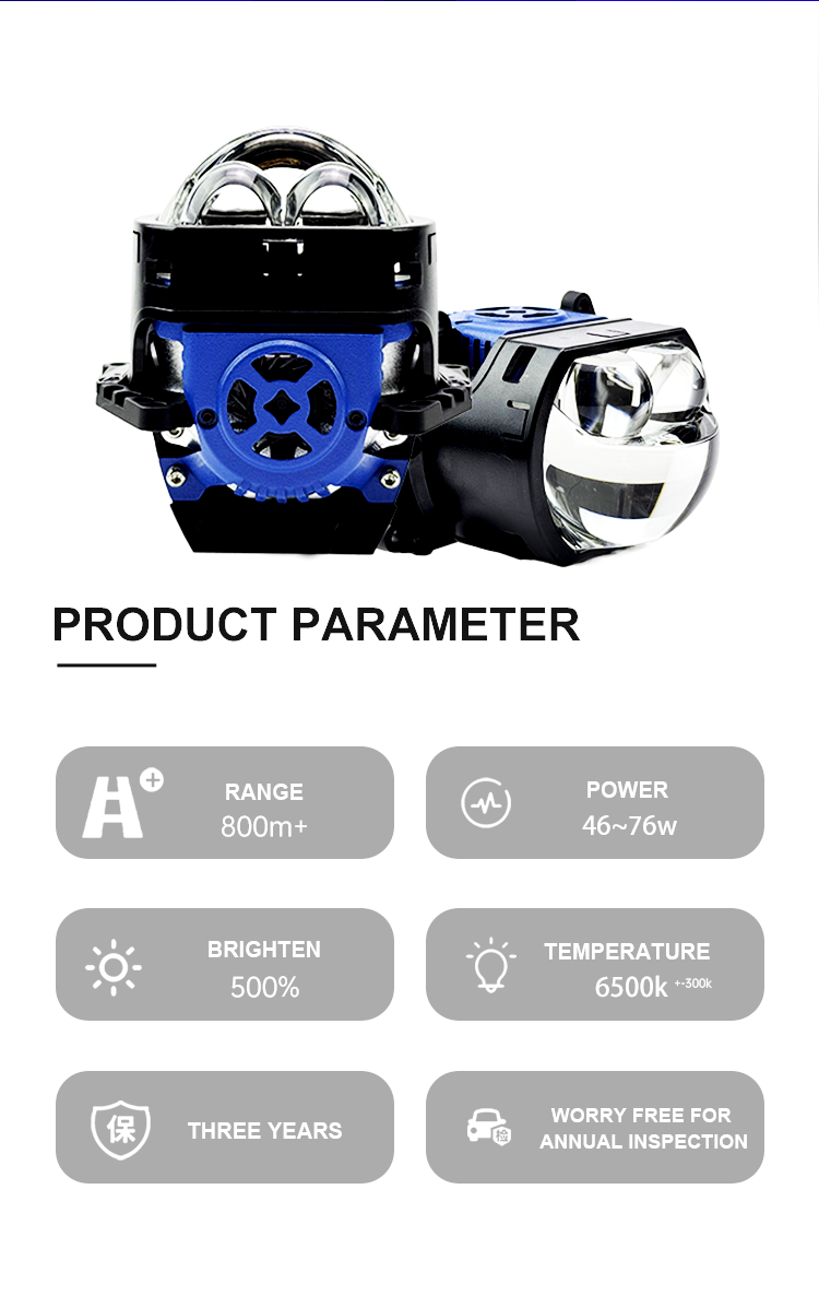 3 Inch Bi LED Projector Lens Headlight High Power 46 to 76W 6000K Super Bright Car Retrofit Headlamp for Universal Automobile · image 3