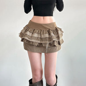 Mini-jupe vintage européenne et américaine à ourlet bouffant pour femme, taille basse, à volants superposés, coupe ajustée, effet allongeant les jambes - Product Image 5