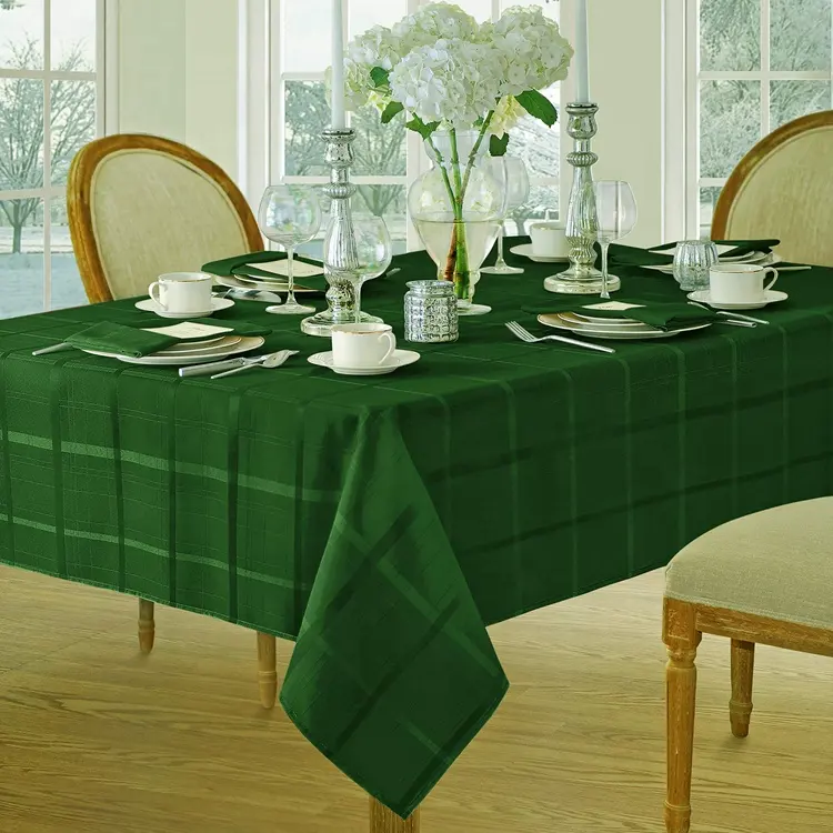OEKOTEX Luxury Banquet Party 90x132 Rectangular 100 % Polyester Plaid DiningTable Cloths Green for Christmas Party