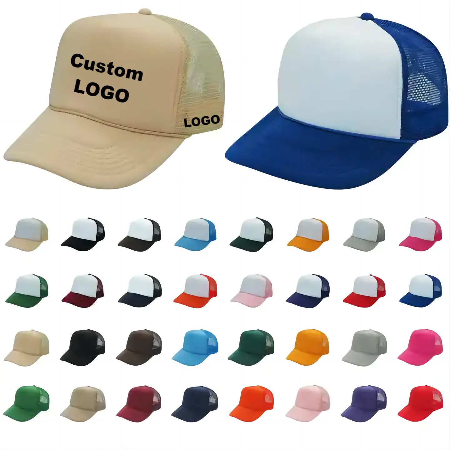 Impressão personalizada 3D Puff Logo OTTO 5 Painel Poliéster Malha Baseball Cap Bordado Plain Gorras Em Branco Golf Corda Espuma Trucker Hat Cap