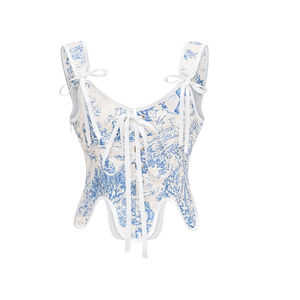 Corset à licou à fleurs vintage haut court pour femme <span class=keywords><strong>Bustier</strong></span> <span class=keywords><strong>médiéval</strong></span> de la Renaissance élégant à fermeture éclair latérale à lacets Corset gilet - Product Image 1