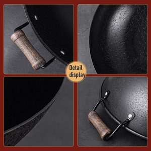 Grand <span class=keywords><strong>Wok</strong></span> en fer à deux oreilles, marmite en fer à fond rond, cuisine commerciale, antiadhésif, Non revêtu, vente en gros - Product Image 5