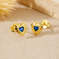 FUAMAY 2025 mode oreille accessoires 925 argent 18K plaqué or coeur boucles d'oreilles avec bleu CZ bijoux à la mode pour les femmes