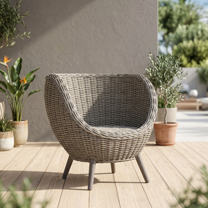Gray Traditional Comfortable Rattan Armchair Woven Lounge <b>Chair</b> Outdoor Accent Seating for Hotel <b>Dining</b> & Living Room - Product Image 3