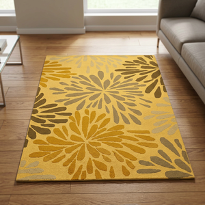 Tapis à motif floral jaune foncé, design moderne et créatif multicolore, tapis décoratif de haute qualité en provenance d'Inde - Product Image 3