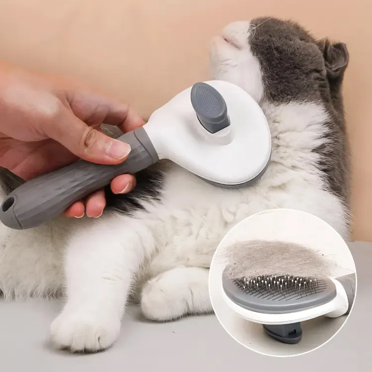 One button hair removal pet comb Pet Hair Removal Comb Cat Brush Self Cleaning Slicker Brush for Cats dog comb brush