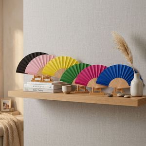 Éventail pliant traditionnel en bois avec logo personnalisé, baleines en bois de Schima, doublure en polyester - Couleur unie, cadeau promotionnel pour mariage et fête, vente en gros - Product Image 4