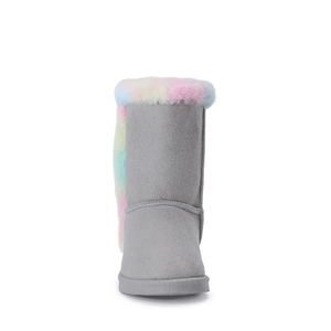 Bottes mi-mollet unisexes pour filles, mode, hiver/toutes saisons, daim gris avec fausse fourrure arc-en-ciel, doublure en peluche douce, antidérapantes, chaudes, pour enfants - Product Image 2