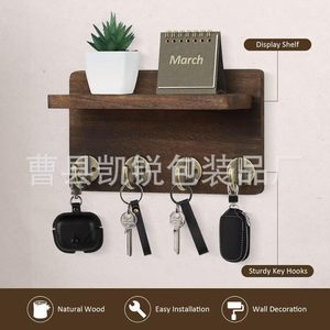 Wooden Key Storage Rack Solid Wood Wall Mounted <b>Shelf</b> With <b>Hooks</b> For Entryway Organization - Product Image 5