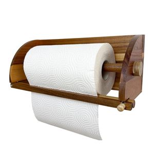 Wooden <b>Paper</b> Towel Holder Wall Mount Adjustable <b>Kitchen</b> Roll Holder Rustic Design Acacia Wood Grain Color Rectangular Shape - Product Image 2