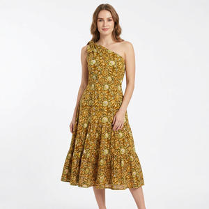 Robe en coton à imprimé floral pour femmes, style décontracté à une épaule, longue robe de plage, tenue de soirée, robe de demoiselle d'honneur, robe bohème - Product Image 1