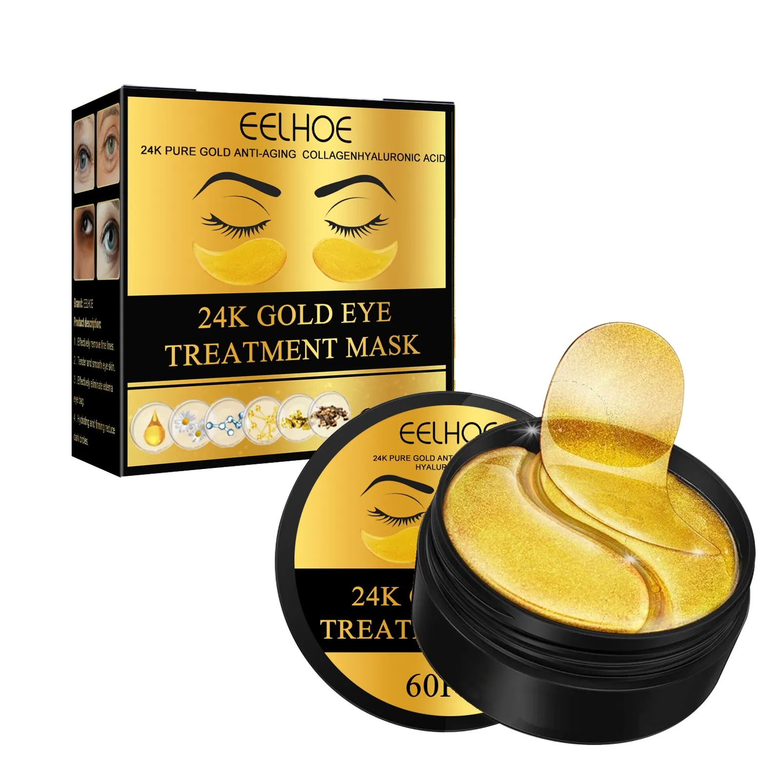 EELHOE 24K masque pour les yeux doré, Patch pour les yeux hydratant éclaircissant raffermissant léger rides cernes K1