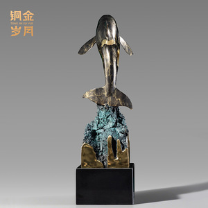Escultura de ballena de latón con detalles en cobre y oro, figura de animal marino hecha a mano, decoración artística para sala de estar, negocios y regalo de inauguración de casa - Product Image 3
