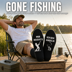 Chaussettes de pêche pour hommes, motif texte allemand amusant, noires, cadeau pour pêcheur, anniversaire, fête des pères, respirantes, personnalisées, pour sports de plein air - Product Image 4