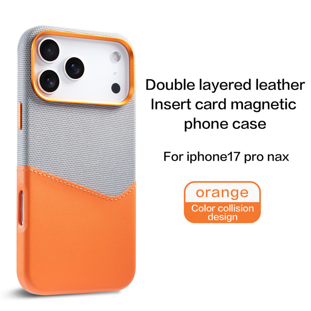 For 17 Pro Max 12 13 14 15 Pro Max Leather Magnetic Card Holder Business Design Anti-Drop Protective Phone Case