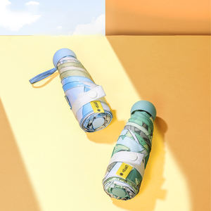 Paraguas de sol plegable pequeño de 5 luces de calidad, pintura al óleo, paraguas de cápsula de bolsillo con pegamento negro impreso - Product Image 3