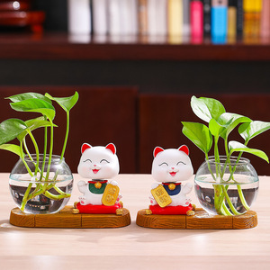 แจกันปลูกพืชไฮโดรโปนิกส์รูปแมวกวัก ของตกแต่งบ้านและสำนักงาน ของขวัญตรุษจีน - Product Image 4