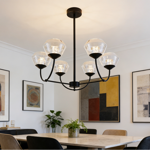 Black Farmhouse Height Adjustable Pendant <b>Light</b> Clear Glass Shade Multi-head LED Chandelier for Kitchen Island <b>Dining</b> Bedroom - Product Image 1