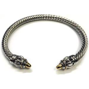 Bracelet jonc tendance en fil torsadé bicolore de 5 mm plaqué rhodium TJ Magic - Product Image 1