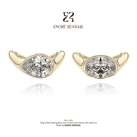 Bague Moissanite 2 carats Poire et Ovale sertie en clos, style East West, en Argent 925 Plaqué Or, Moissanite Couleur D VVS1, Bijoux pour Femme