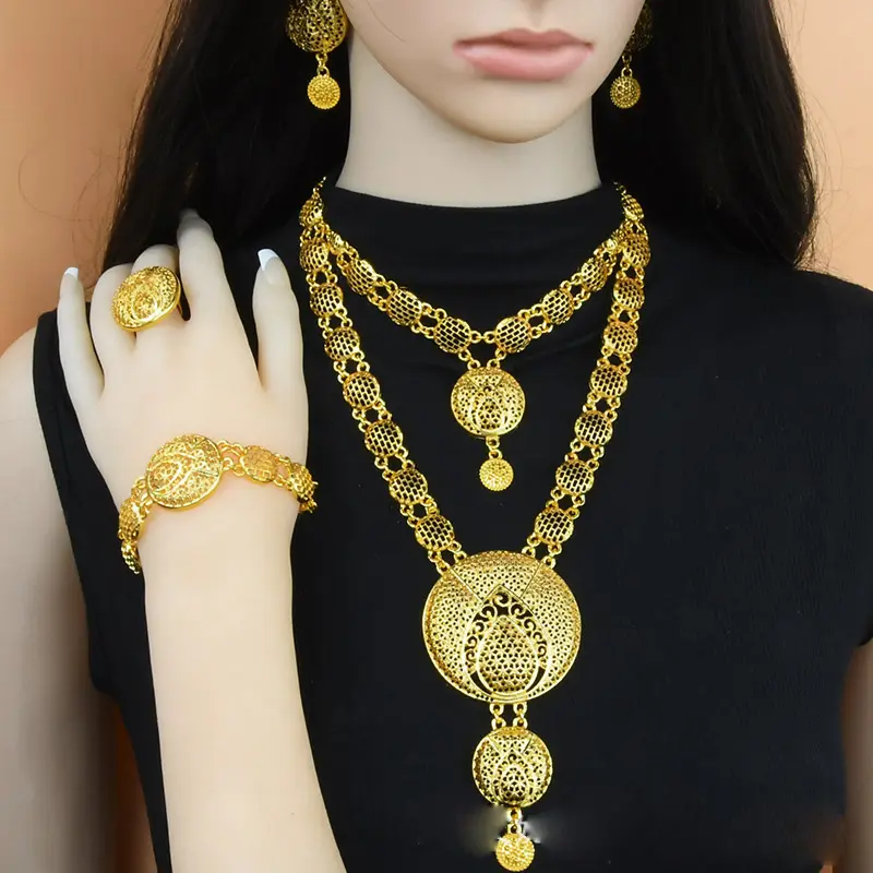 Set di collana di gioielli di moda placcati in oro da un grammo da sposa indiano all'ingrosso per le donne/
