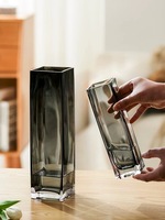 RYLAVA Vase en verre hydroponique carré de grande taille personnalisé de plusieurs tailles Cylindre carré de style glacier de grand diamètre