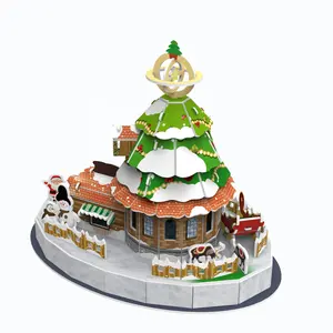 3DパズルLedクリスマスツリーハウスクリスマスデコレーションモデルキット家族のおもちゃ頭の体操パズル