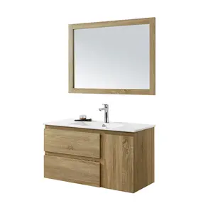 การออกแบบผ้าลินินโอ๊คห้องน้ำโต๊ะเครื่องแป้งกระจกตู้โต๊ะเครื่องแป้งห้องน้ำที่มีอ่างล้างจาน